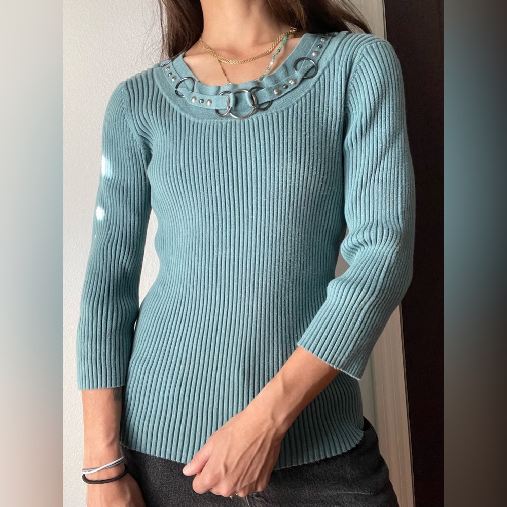 Y2k requirements ribbed studded buckle top